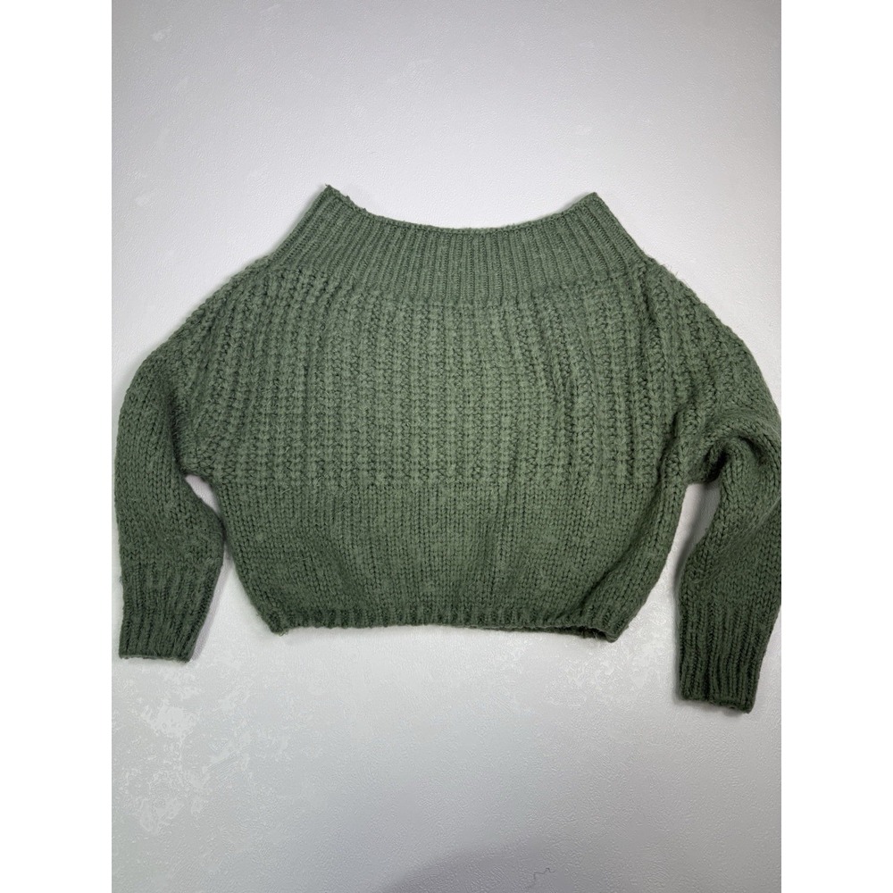 Blush Cropped Green Coarse Knit Sweater Size Small/M Oversized Long Sleeve